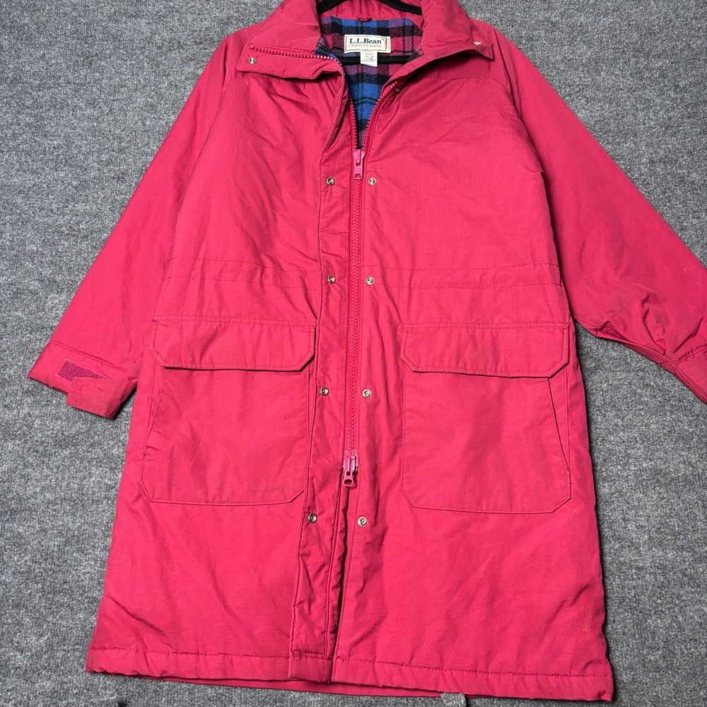 LL Bean‎ Parka Womens Medium Raspberry Pink Thinsulate Wool Plaid Lined Coat USA